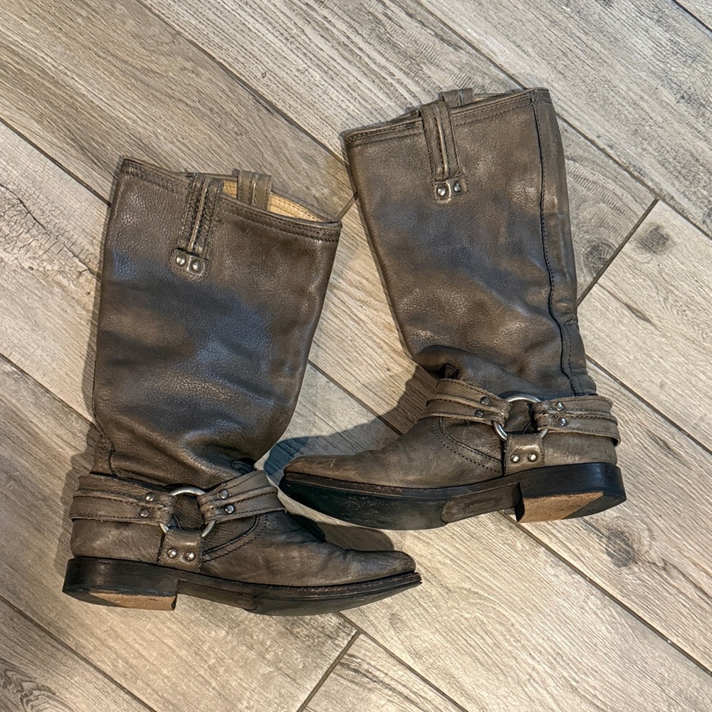 FRYE grey leather knee boots, sz 8
